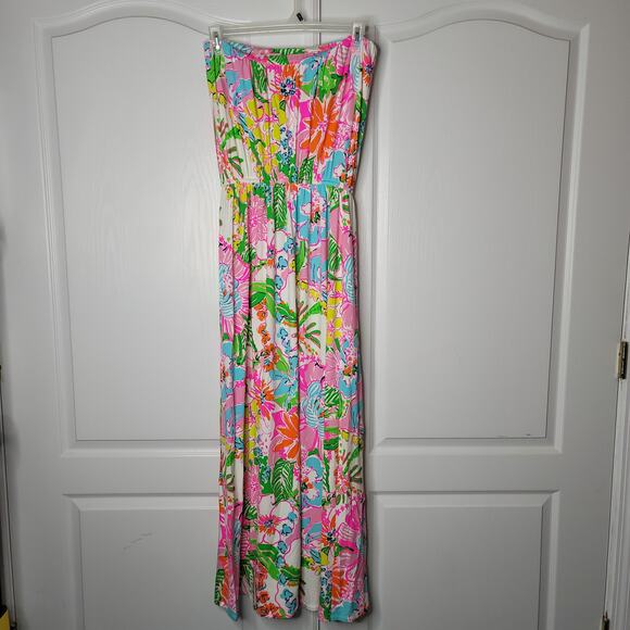 Lilly Pulitzer for Target Long Maxi Dress Strapless Elastic Waist Nosey Posey XL - Picture 1 of 6